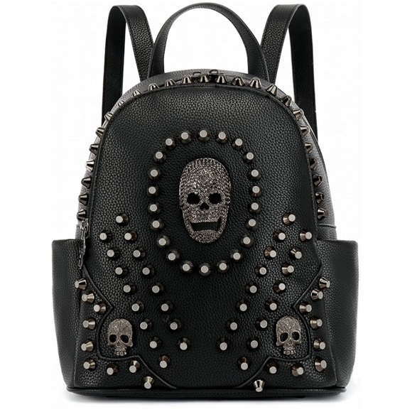 Studded Skull Bag for Women, Vegan Leather Punk Rock Rivet Backpack main image 4